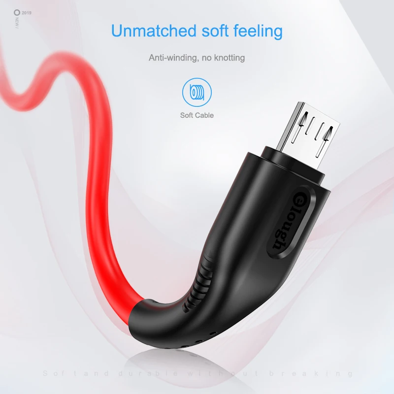 Elough المصغّر usb كابل ل Xiaomi هواوي سامسونج كابل شحن سريع مرونة لينة TPE سلك Microusb كابل شاحن الهاتف المحمول سلك