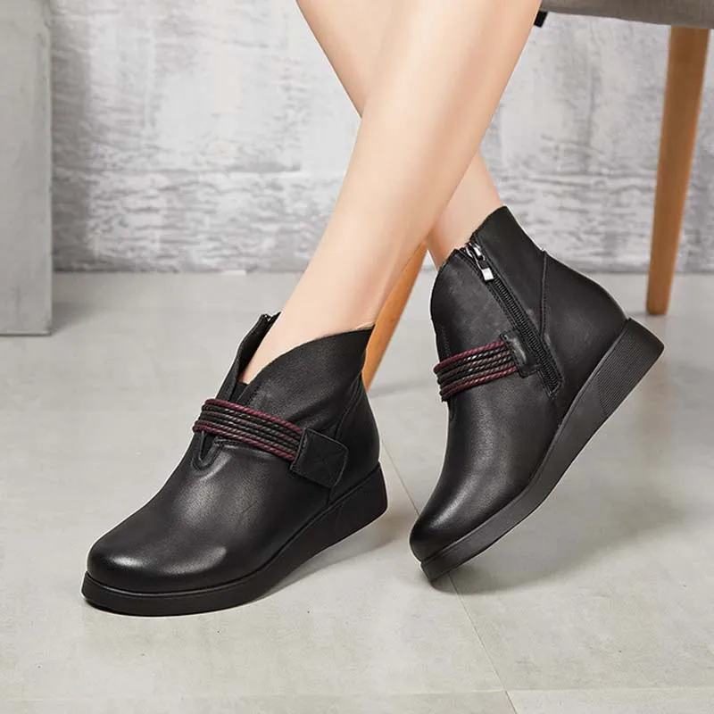 

2018 autumn and winter new Martin boots suede leather wedge heel boots leather comfortable retro ankle boots with a single boot