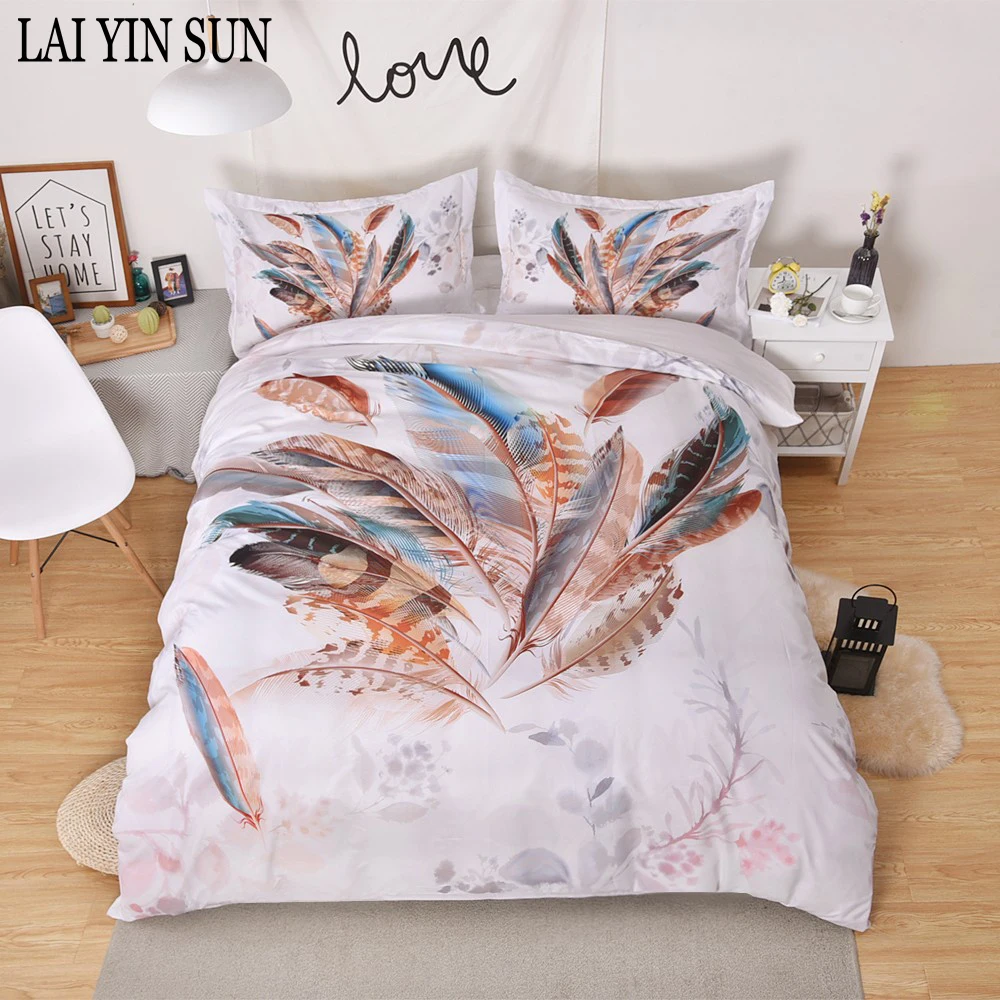 Lai Yin Sun Duvet cover sets include Duvet cover Pillow cases 3D Bedding set Twin 2 OR 3PCS KING Queen size Colored feathers Lai Yin Sun Duvet cover sets include Duvet cover Pillow cases 3D Bedding set Twin 2 OR 3PCS KING Queen size Colored feathers