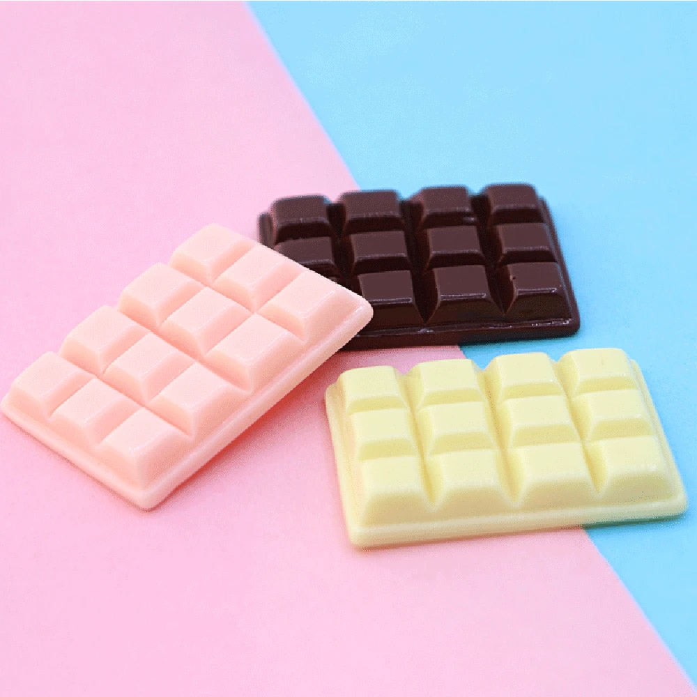 

50pcs/lot 35*25mm Resin Simulation Fake food chocolate bar Kawai Flatback Cabochons Home Wedding Decoration DIY Accessory