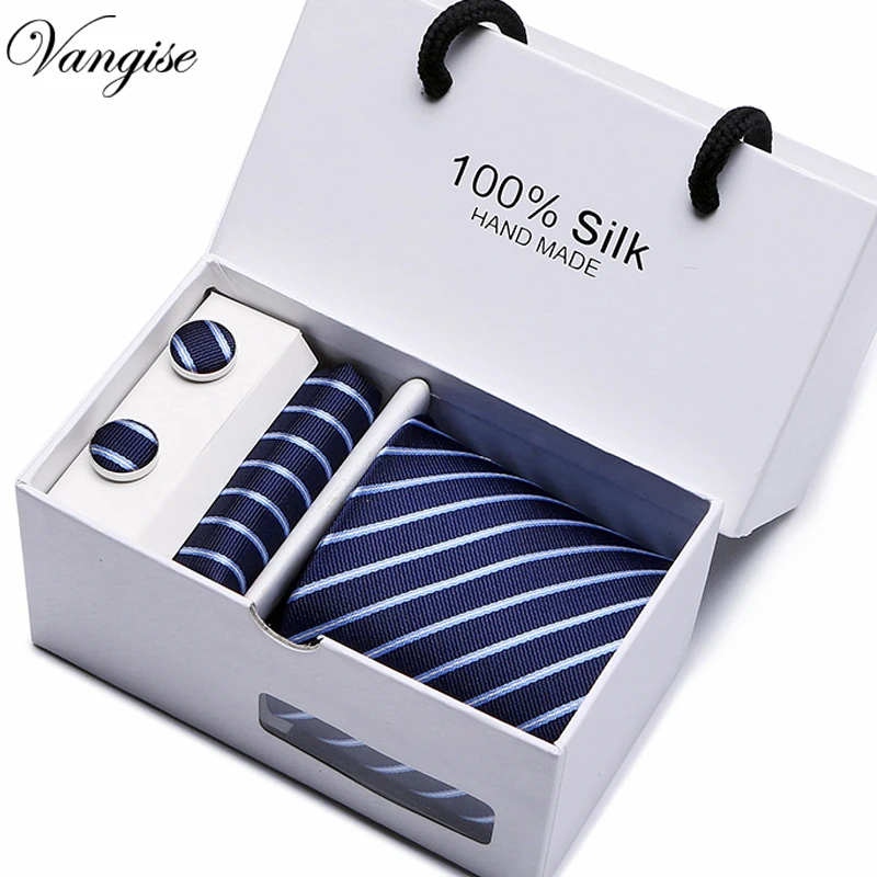 

New striped Tie hankerchief and cufflinks For Men Extra Long Size 145cm*7.5cm neckties men business wedding party use 100%silk
