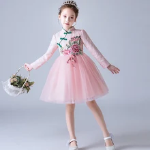 Китайское традиционное Ципао платье с цветочным узором для девочек эксклюзивная детская одежда фортепиано костюм платье с цветочной вышивкой