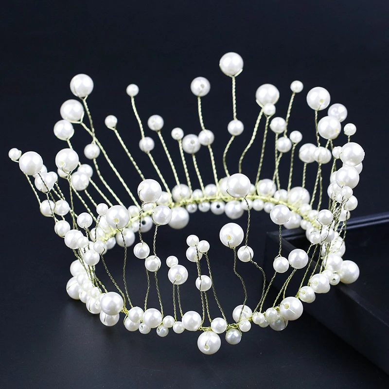 

Personalized Design Handmade White Pearl Crown Wedding Dress Accessories