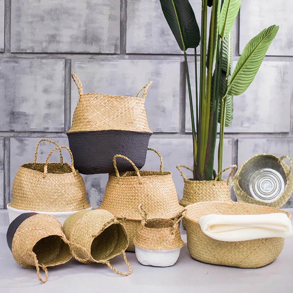 Natural Seagrass Basket Foldable Laundry Basket Bamboo Woven Storage Basket Wicker Rattan Flower Pot Handmade Straw Plant Basket Natural Seagrass Basket Foldable Laundry Basket Bamboo Woven Storage Basket Wicker Rattan Flower Pot Handmade Straw Plant Basket