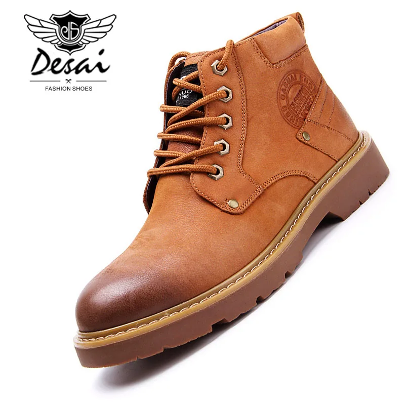 

Men's Genuine Leather Boots Casual High Top Shoes Fashion Boots Winter Wear Comfortable Non-slip Lace Up Shoes for Men