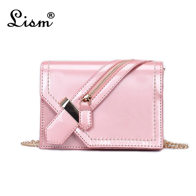 

2019Women Fashion Brief Design Shoulder Bag Ladies Small Flap Chain PU Leather Shoulder Bag Patent Leather Solid Woman Bolsa Bag