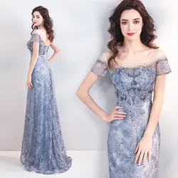 2018 Новое поступление очаровательные серый синий изысканная вышивка Мать невесты платья 192