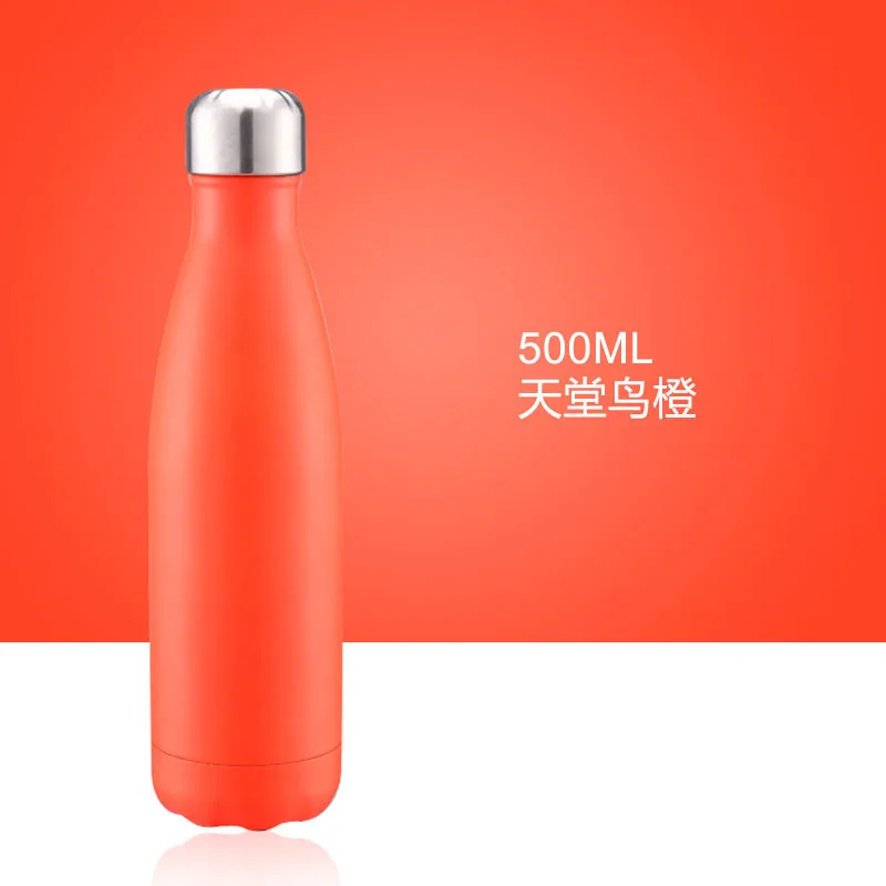 500ML Chilly Bottle Stainless Steel Wine Bottle Shape Thermos Bottle Car Travel Bowling Flask Vacuum Bottle For Water - Color: Orange