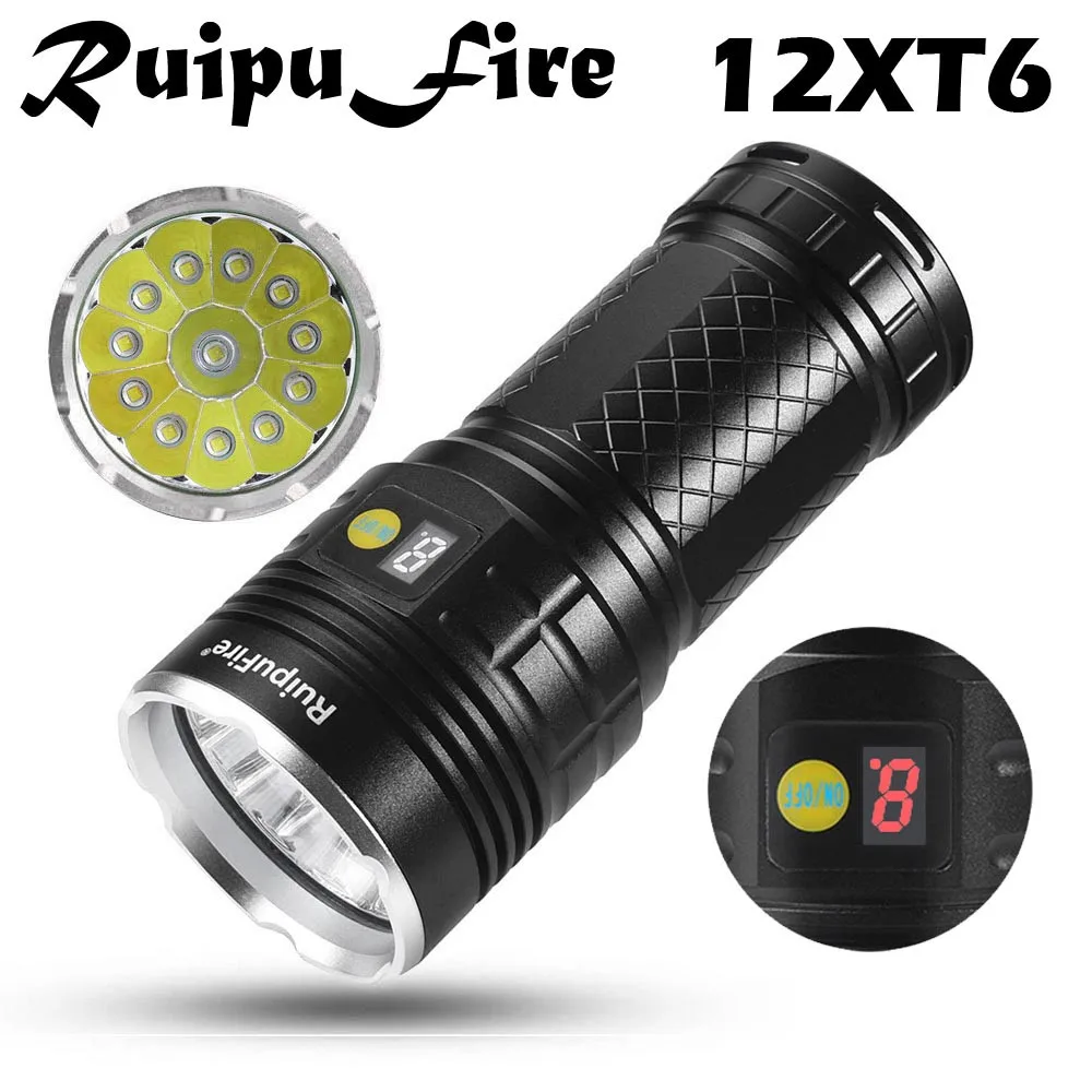 

RuipuFire 12x XML T6 LED Power Digital Display Hunting Flashlight LED Torch Flashlight Latarka Handheld Linterna Lanterna