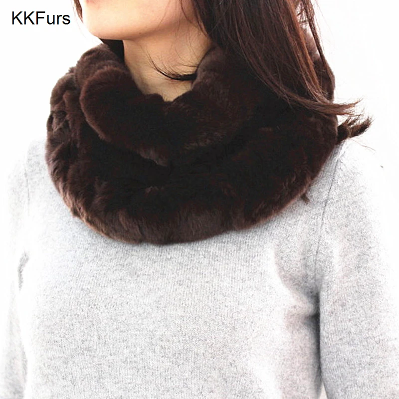 KKFurs Women's Real Rex Rabbit Fur Scarf Top Quality Ladies Fur Scarves Winter Neck Warm Neckerchief S1427