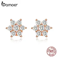 Bamoer ослепительные серьги с прозрачными фианитами для женщин Свадебное, на помолвку, Заявление, сияющая Ушная булавка из розового золота, роскошные брендовые ювелирные изделия SCE645