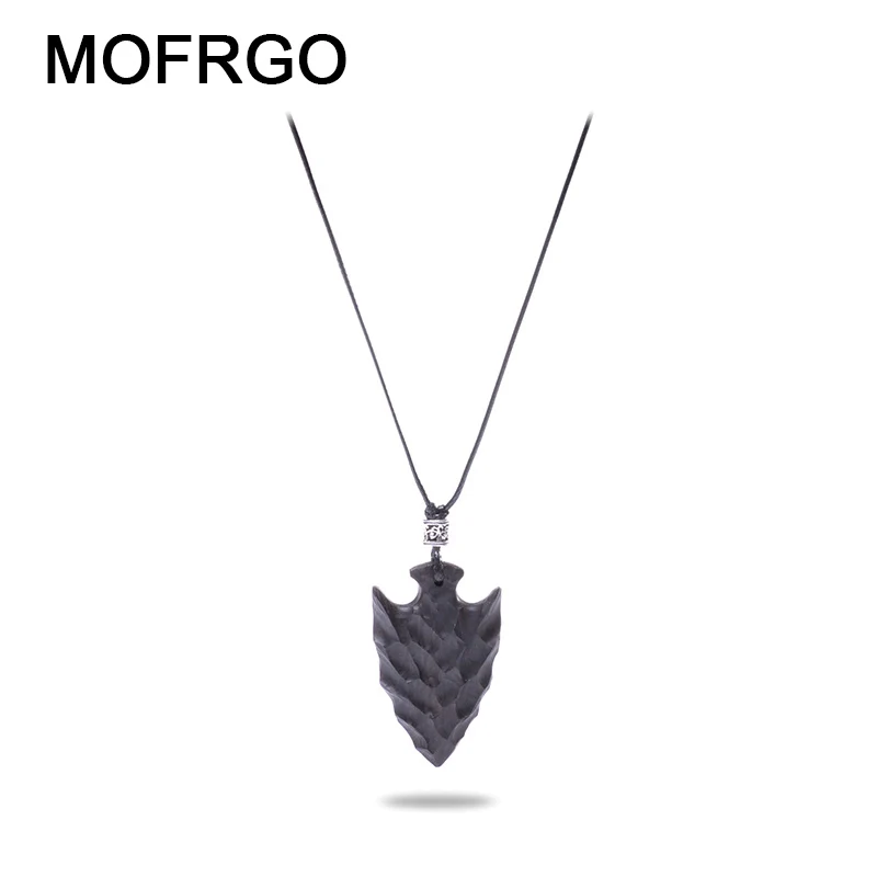 

MOFRGO Original Design Ebony Geometric Necklace Hand Carved Indian Arrow Personality Necklace Pendants For Men Women Jewelry