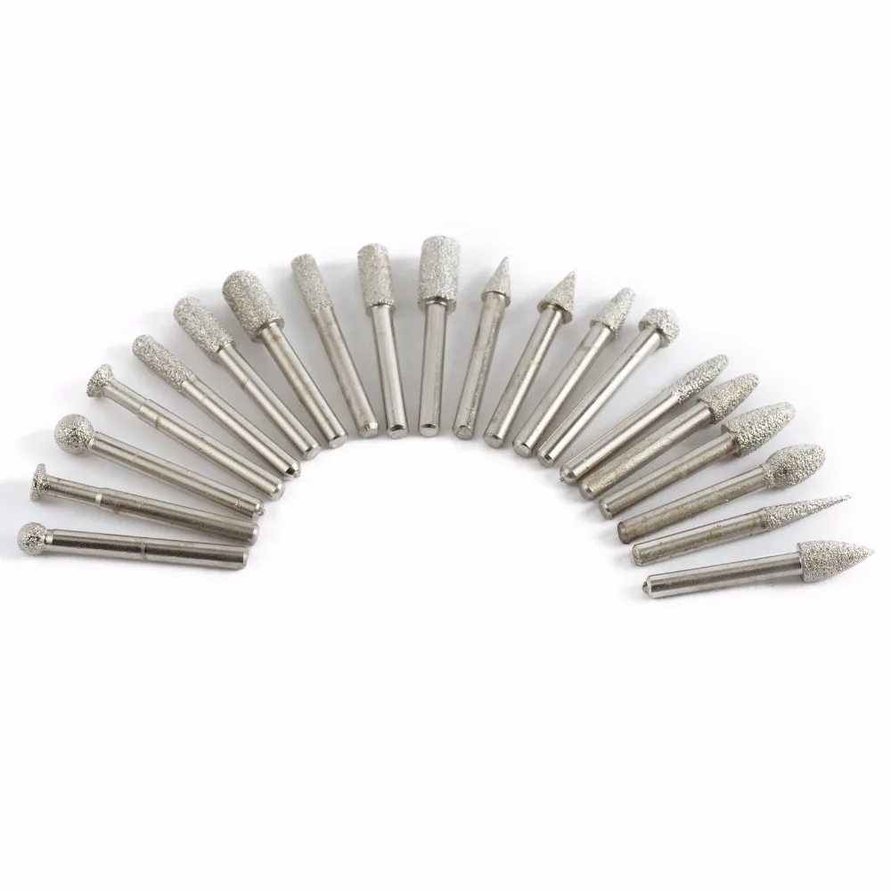 20Pcs BRAZED Diamond Grinding Head Rotary Burrs Abrasive Tools Shank