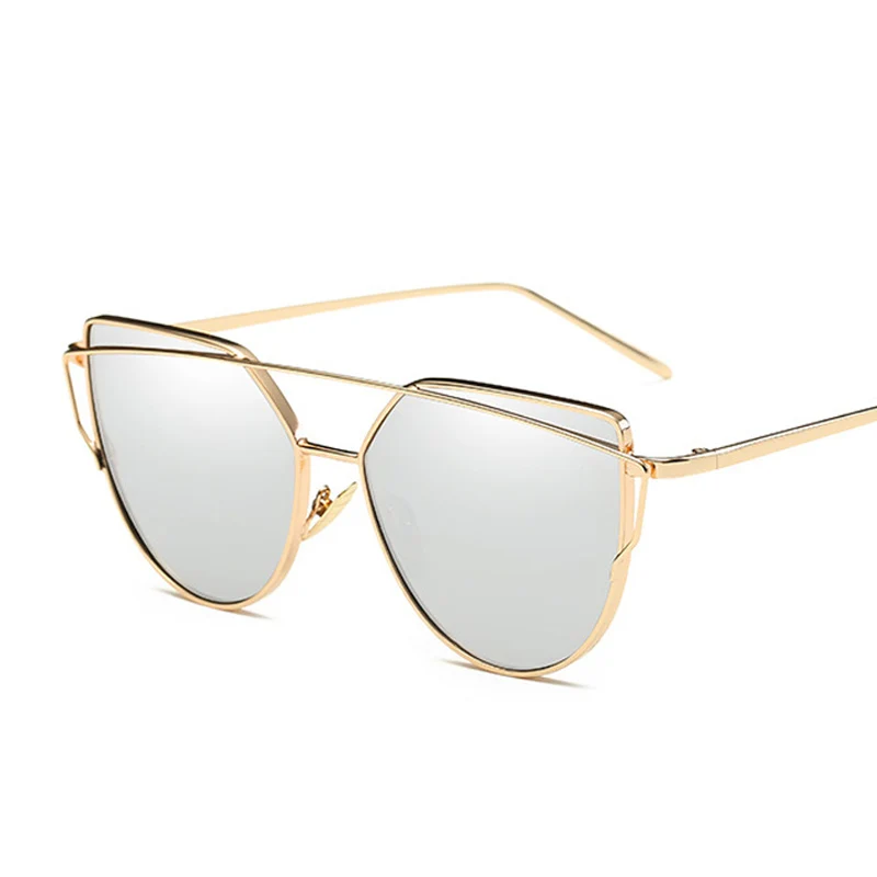 Mirror Cateye Goggle Sunglass Ladies Fashion Metal Frame Pink Sunglasses Women Flat Top Brand Design Female Eyewear 2019