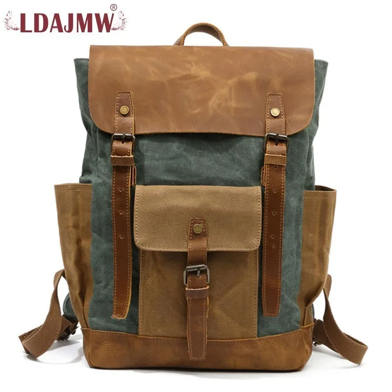 Retro Unisex Leather Waterproof Wear-resistant Color Design Large Capacity Backpack Travel Shopping Bag