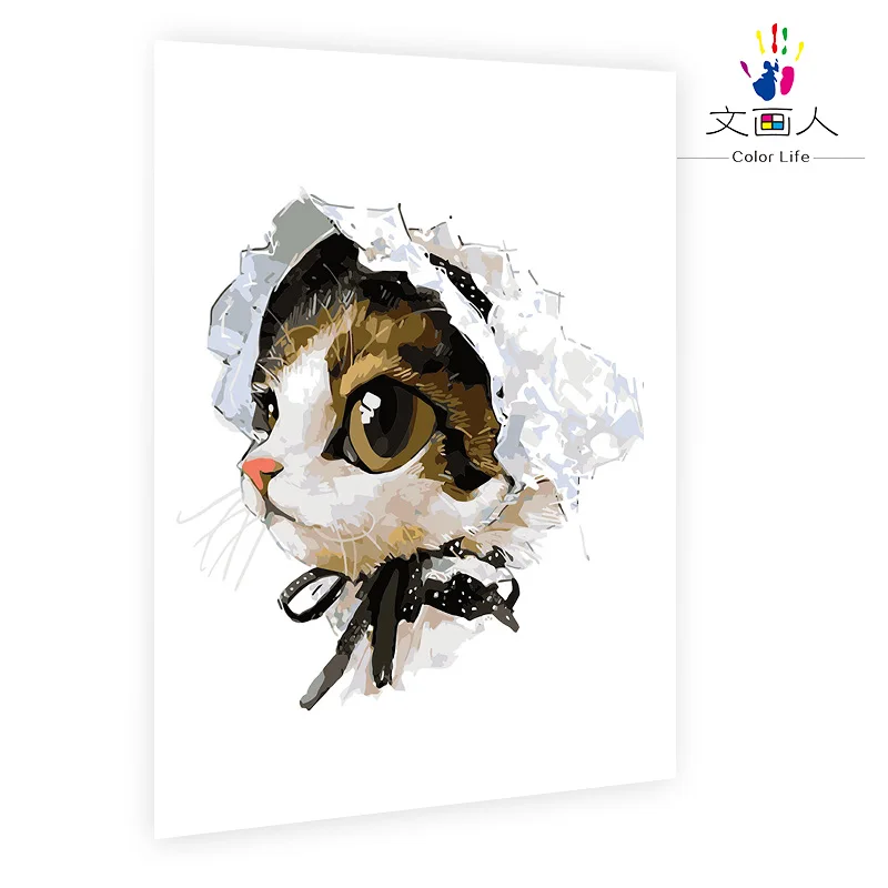 

Cat with lace hat Lady animal painting coloring by numbers with paint kits package for adult kid learn paint pet cat handmade