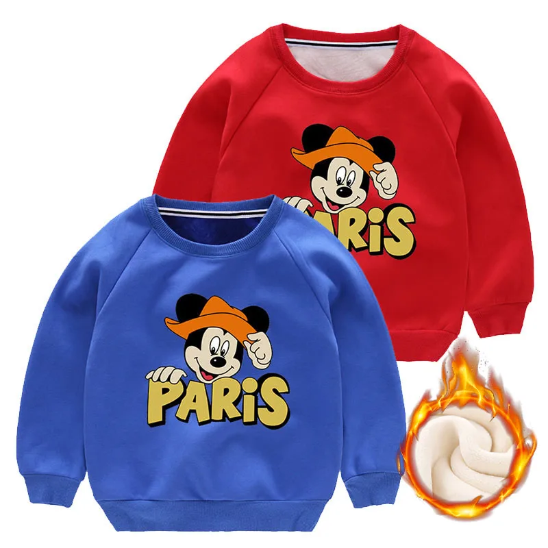 

2019 New Arrival Kids Mickey Sweatshirts Spring Autumn Child Girls Hoodies Cartoon Long Sleeves Sweater Boys Plus Velvet Clothes