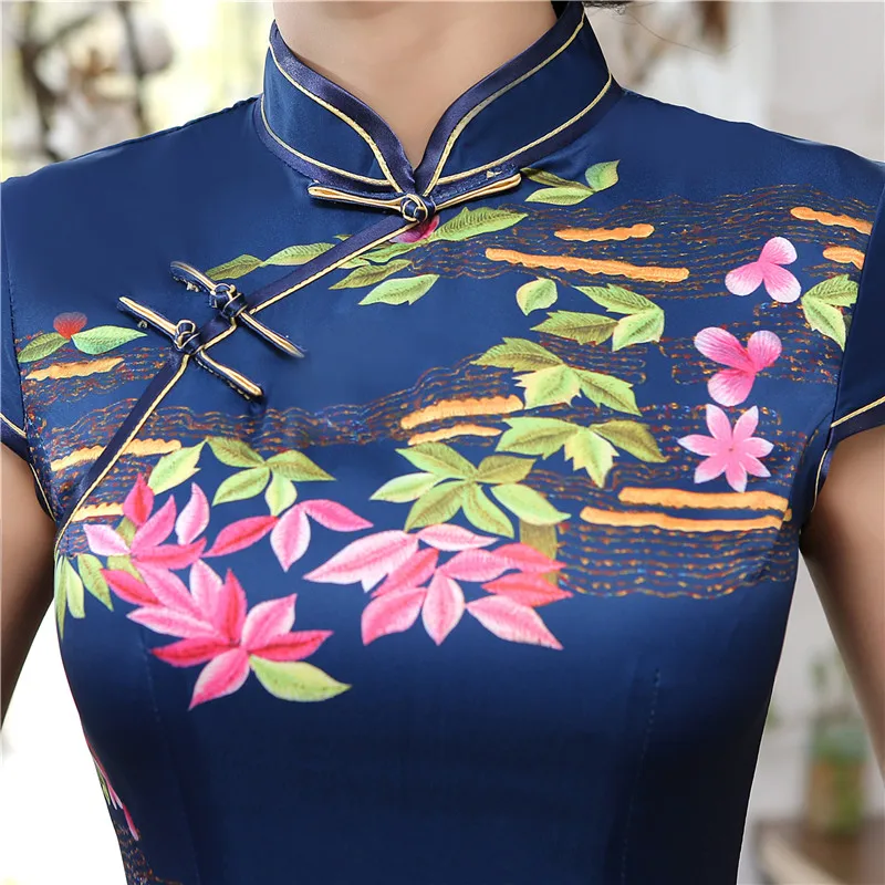 Шанхай история долго Cheongsam из искусственного шелка китайский высокое Разделение Qipao платье двойной Слои Винтаж платье Чонсам тонкий