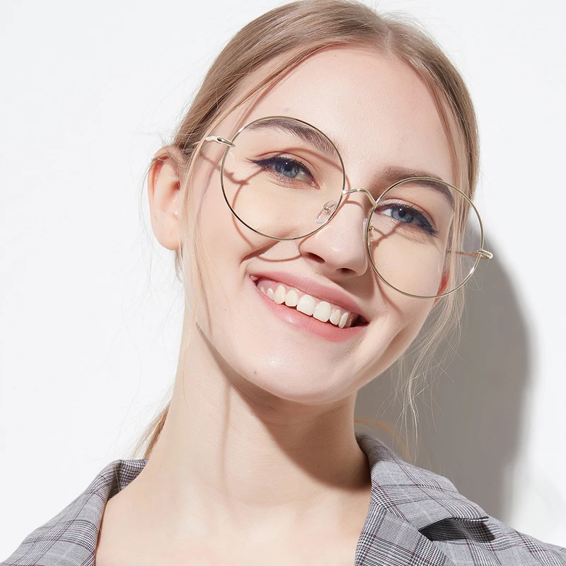 Elbru оверсайд металлическая круглая оправа для очков для женщин высокое качество Оптическое стекло для глаз es оправа женские модные очки стеклянные прозрачные линзы