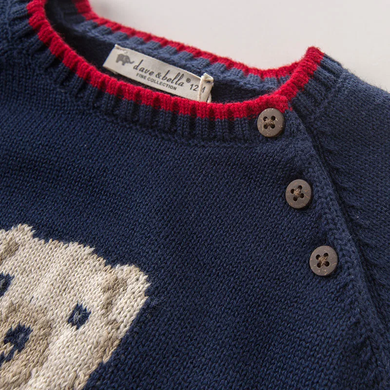 DB5905 dave bella/осенний темно-синий пуловер с изображением медведей для маленьких мальчиков; свитер; красивая детская одежда; вязаный свитер для малышей