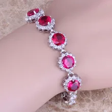 Divine красный фианит белый CZ 925 стерлингового серебра звено цепи браслет 7 дюймов S0626