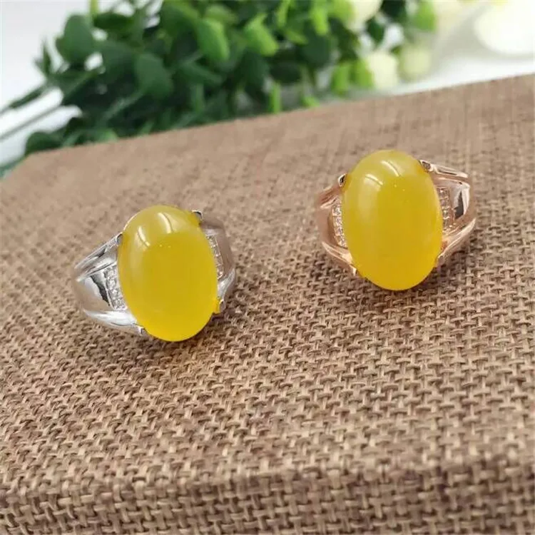 

KJJEAXCMY fine jewelry 925 Pure silver natural Yellow Chalcedony medulla female ring inlay decoration micro simple oval