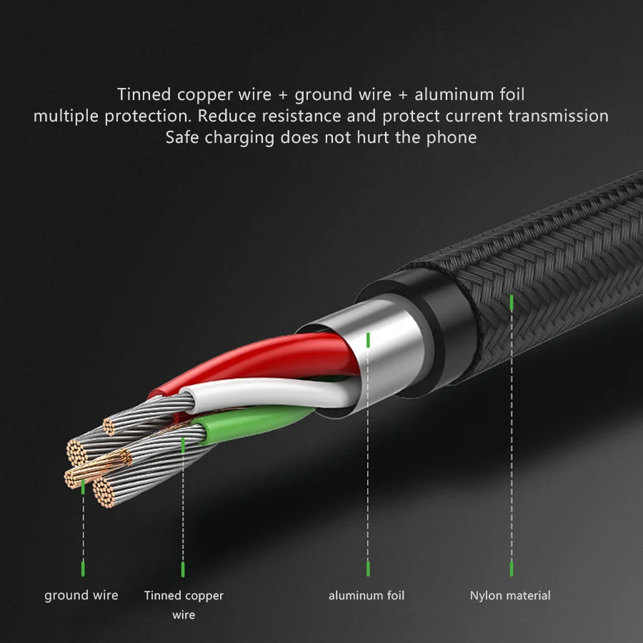 3A المصغّر USB كابل 3 M سريع شحن النايلون USB مزامنة بيانات الهاتف المحمول الروبوت محول كابل الشاحن لسامسونج كابل