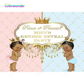 

Baby Gender Reveal Party Backdrops for Kids Photography Little Prince with Princess 7x5ft Blue with Pink Background for Newborn