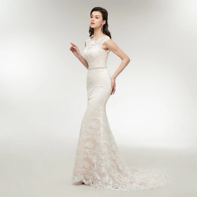 Sleeveless Court Train Lace Mermaid Appliques Wedding Dress