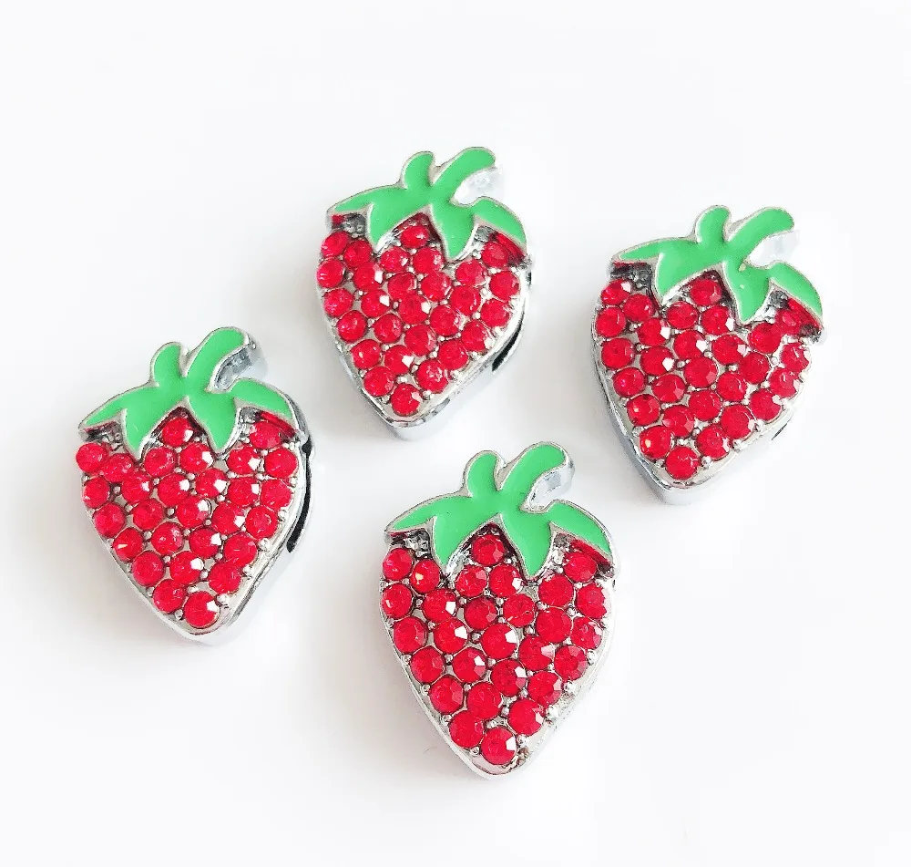 

Free Shipping, 10PCS 10MM Red Rhinestone Strawberry Slide Charms Letters Collar Charms Fit 10mm Belts Bracelets
