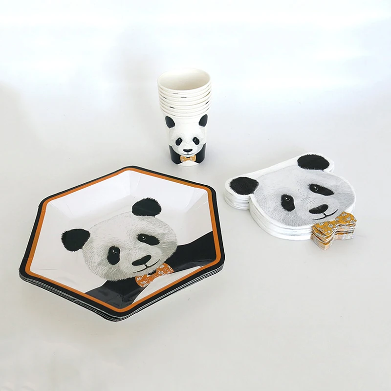 

Panda Birthday Party Table ware set Paper Cup Plate Napkin cupcake topper DIY Decor gift supplies Cartoon bamboo drinking straws