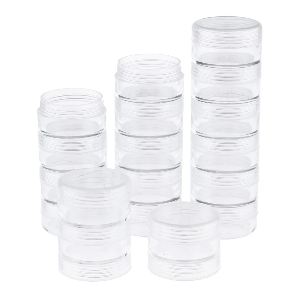 MagiDeal 6 Tiers Empty Stackable Jar 18 Clear Round Containers w/ Screw Lids Multi-Use Storage Container To Storage Eyelash