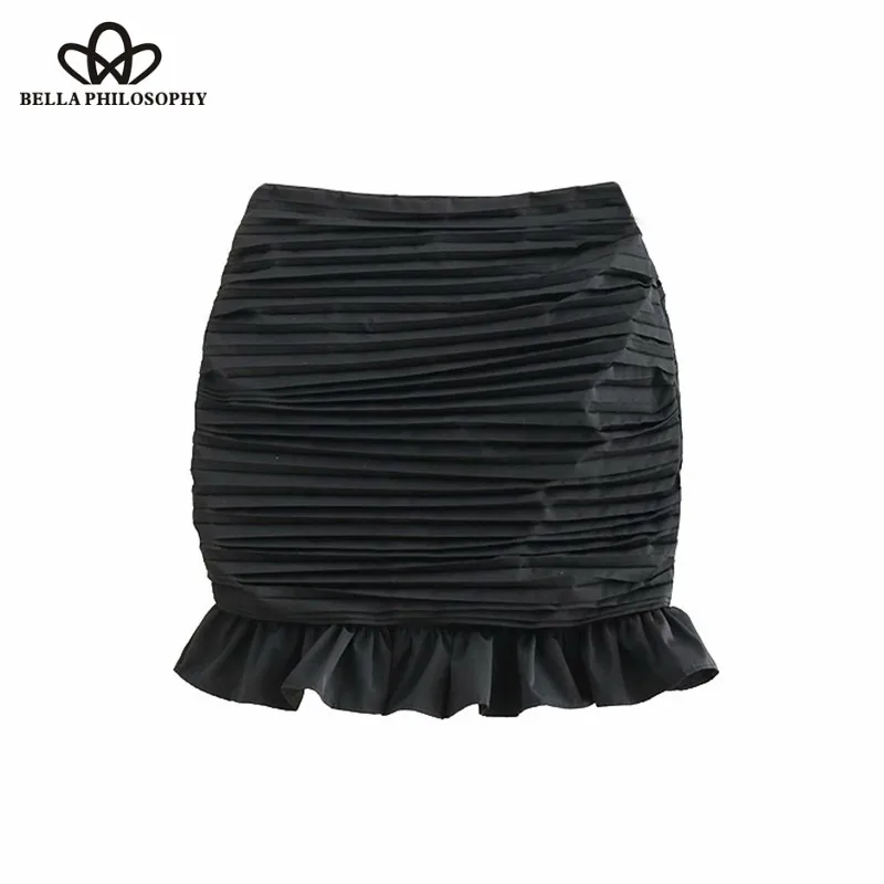Wonder 2018 new autumn Vintage Chic Ruffled Draped Mini Skir Back Zipper Streetwear Pleated Ladies Skirts Casual Faldas Mujer