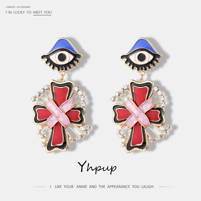 

Yhpup Luxury Baroque Funny Eye Cross Enamel Dangle Earrings For Women Statement Charm Chic Exquisite Earrings Bijoux Jewelry