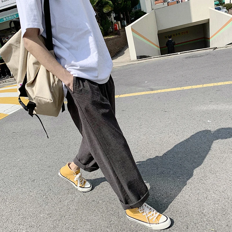 Весна и новые летние высококачественные японские удобные Harajuku прилив мужской красивый плед Повседневное большой Размеры Trousers85
