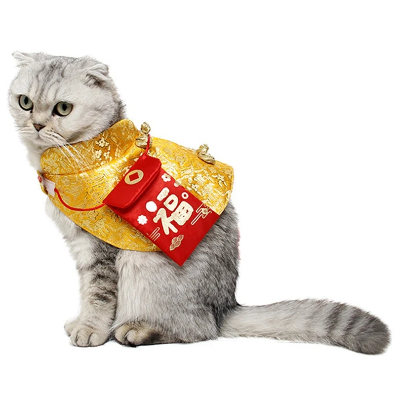 Новогодний плащ для питомца кота, праздничный костюм, платье династии Тан, праздничный плащ с красным конвертом для котенка, для щенка