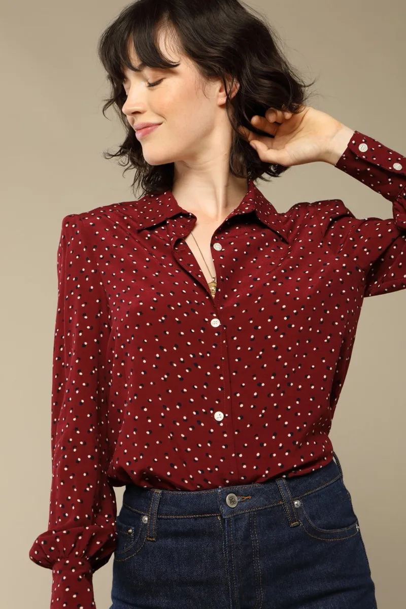 

2019 New Women Polka Dot Print Blouse Long Sleeve Vintage Top
