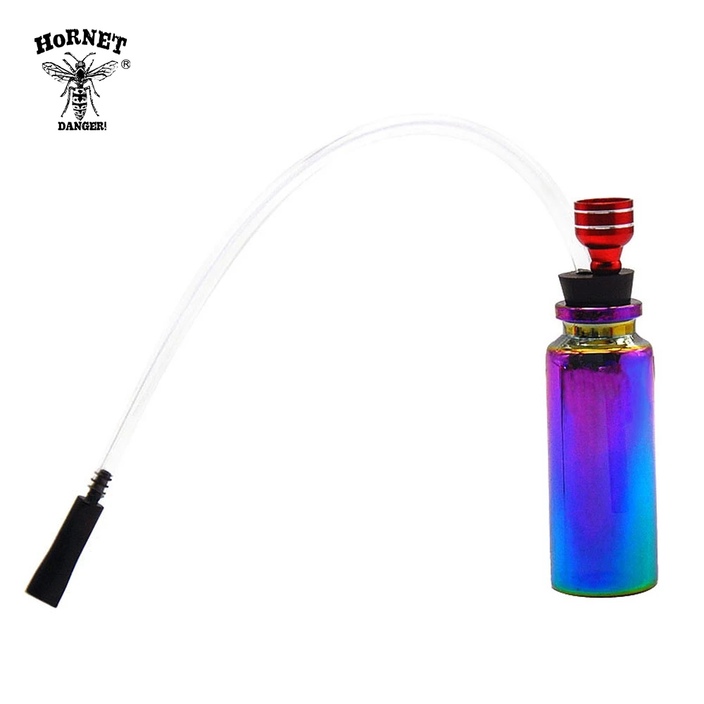 HORNET Rainbow Glass Smoking Pipes Mini Hookah Shisha Water Pipe 120MM Metal Tobacco Pipes With Long Silicone Mouth Filter