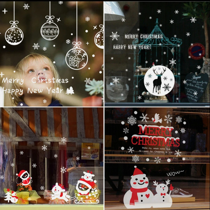 Christmas Wall Stickers Christmas Decoration Snowflake Frozen Decal Window Wall Sticker Vinyl Art Wallpaper Store Construction