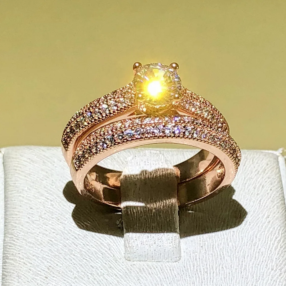 

Fine Jewelry Solitaire Wedding Ring for Women Love Forever 925 Silver Rose Gold Color CZ anillos mujer Stacking Rings Set