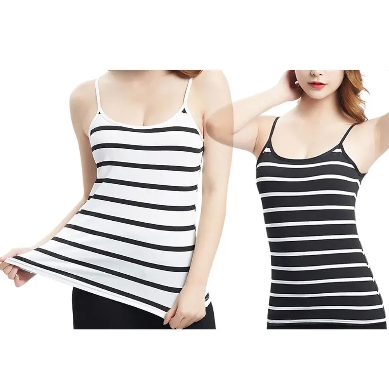 

Women Plus Size Summer Spaghetti Strap Tank Top Vintage Horizontal Stripes Slim Camisole Scoop Neck Casual Basic Thin Vest M-2XL