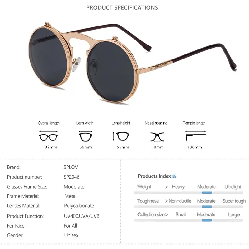 SPLOV Vintage Steampunk Flip Sunglasses Retro Round Metal Frame Sun for Men Women Brand Designer Circle Glasses Oculos_voghion.com