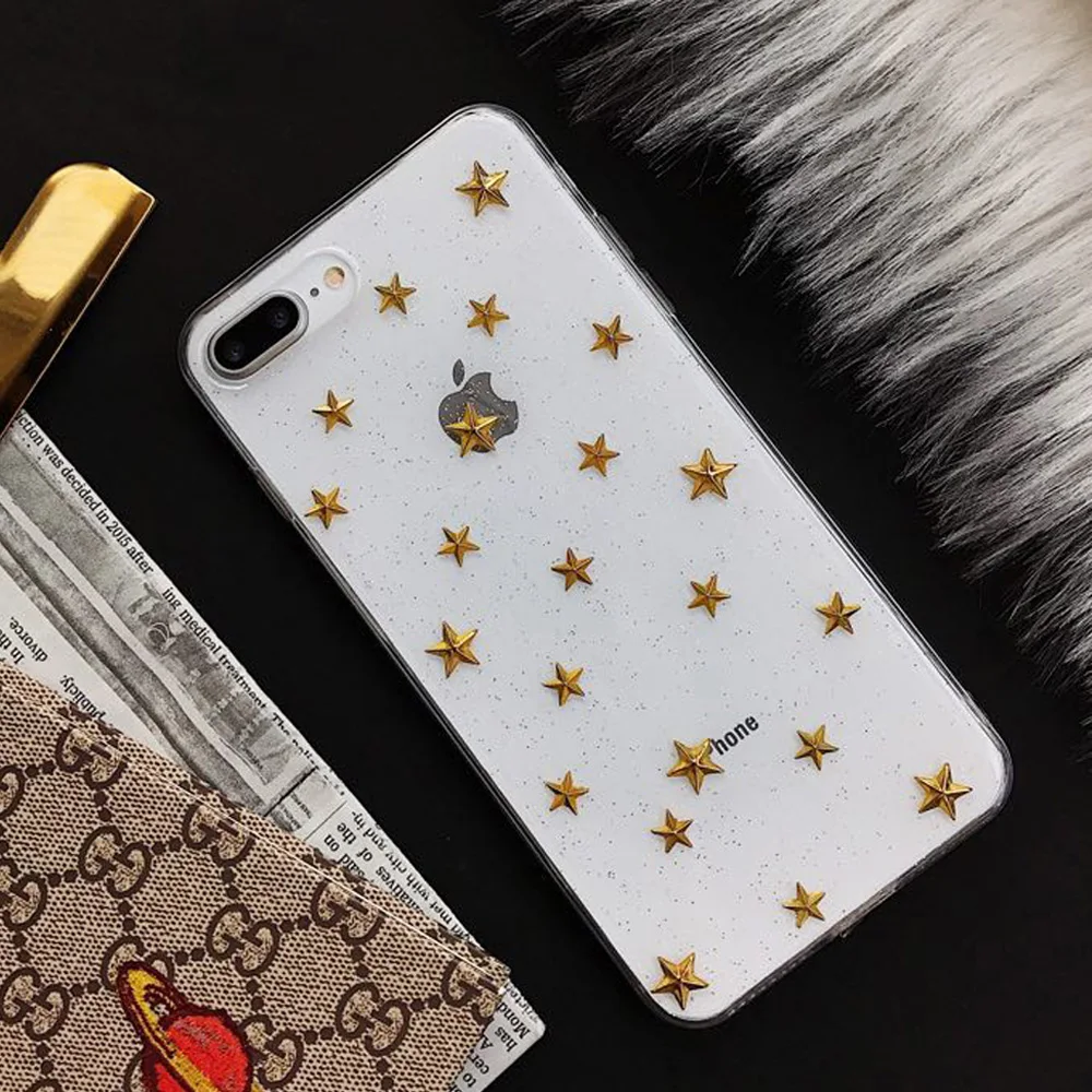 Чехол для телефона GYKZ с золотыми звездами iphone 6 6s 7 X 8 Plus прозрачная Мягкая