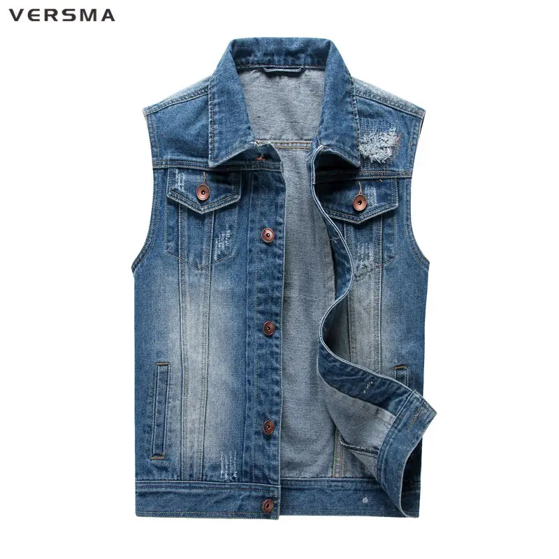 VERSMA Mens Denim Vest Chaleco Hombre Jaqueta Masculina Waistcoats