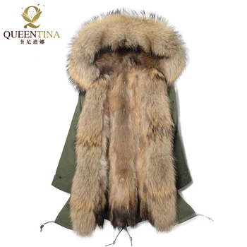 

Real Raccoon Fur Hooded Parka Long Raccoon Fur Collar 2018 New Winter Warm Coat Thick Real Fur Parkas Women Natural Fur Jacket