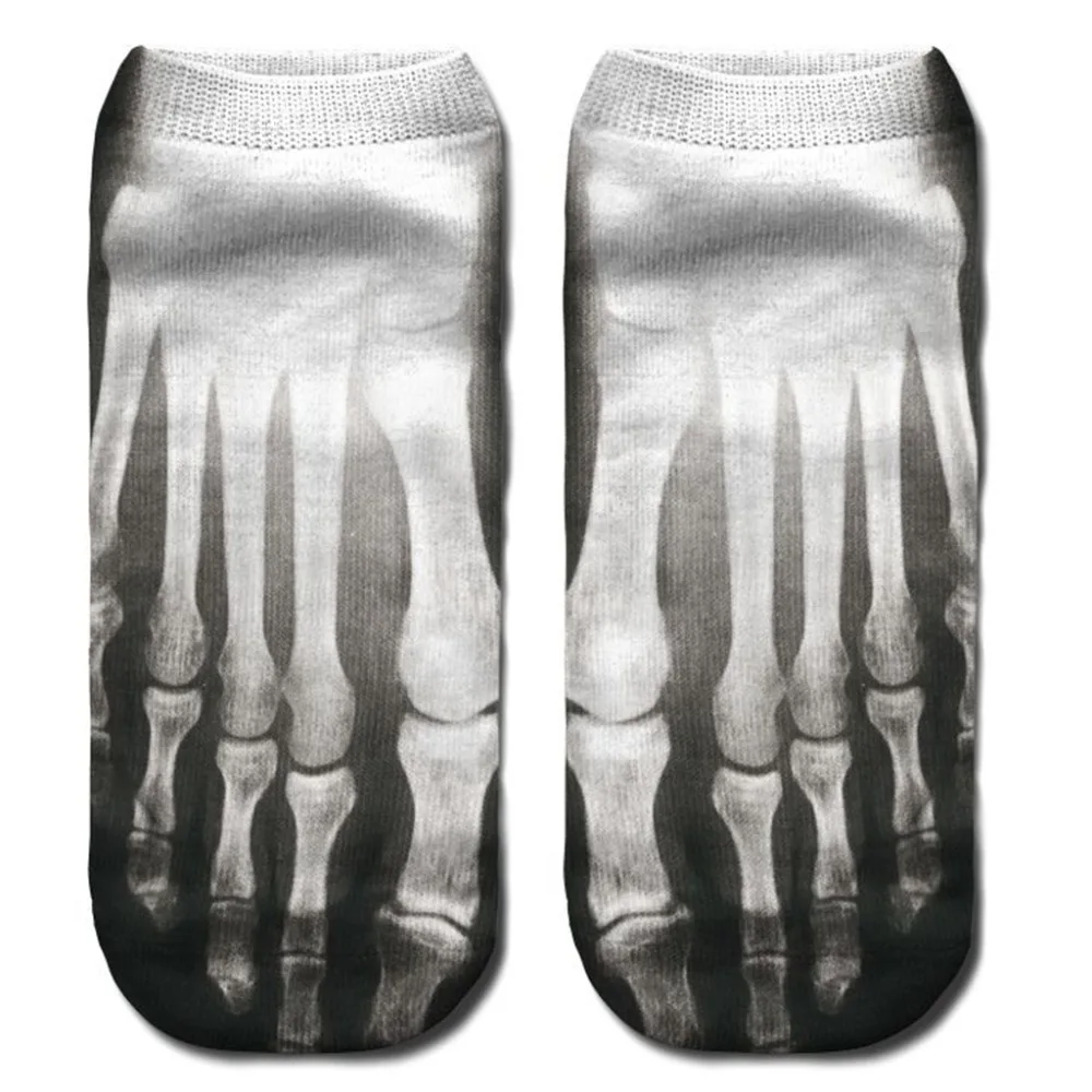 Летние короткие носки-башмачки для взрослых, унисекс, короткие носки-башмачки, смешная кость скелета, 3D цифровая печать, градиентный цвет, ребристая отделка, полиеста