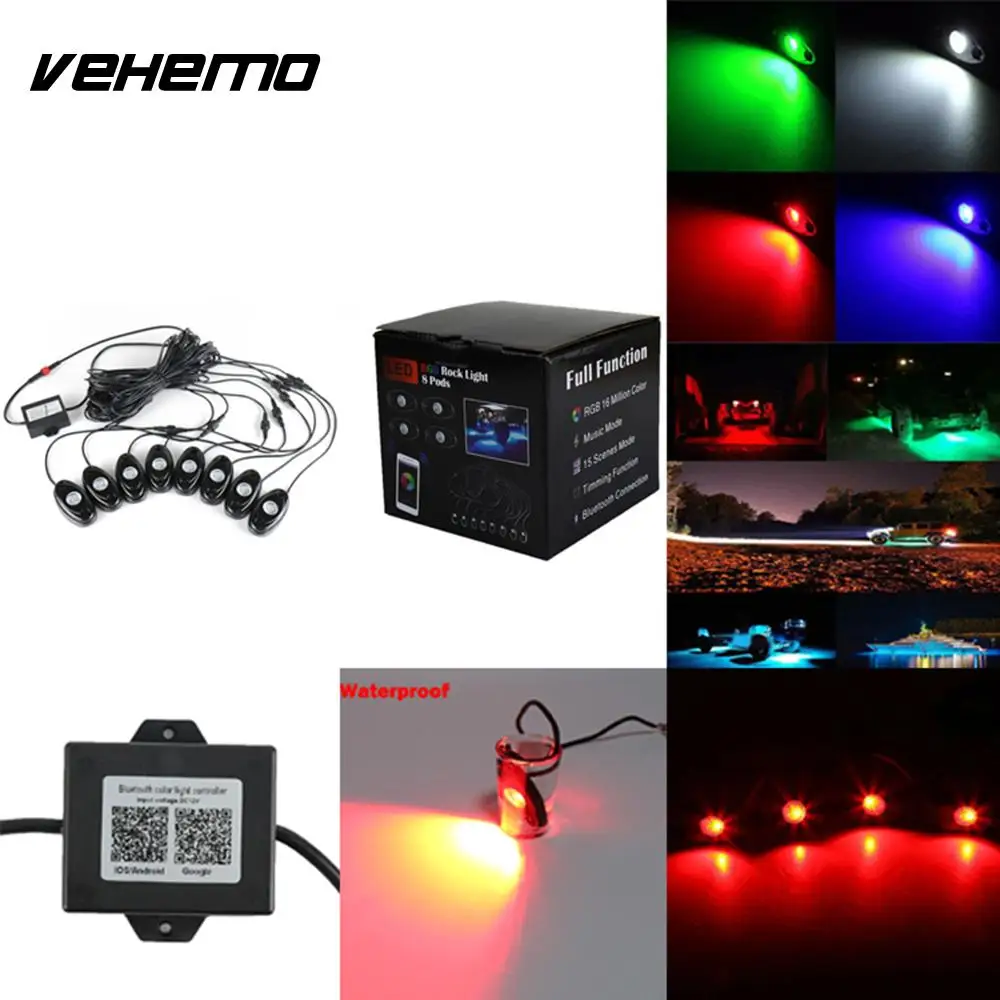 

Vehemo RGB 6000LM 8Pcs Car Light Rock Light Streamer Off Road Heatproof LED Light Lamp