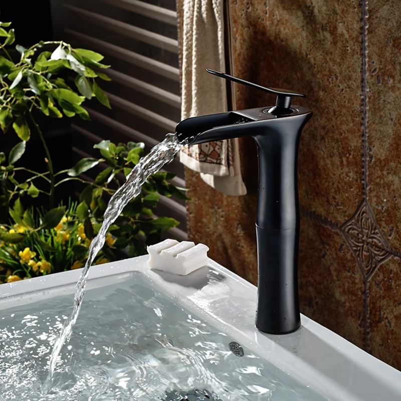 Oil Rubbed Bronze Waterfall Bathroom Basin Faucet Tall Deck Mount Sink Mixer Tap