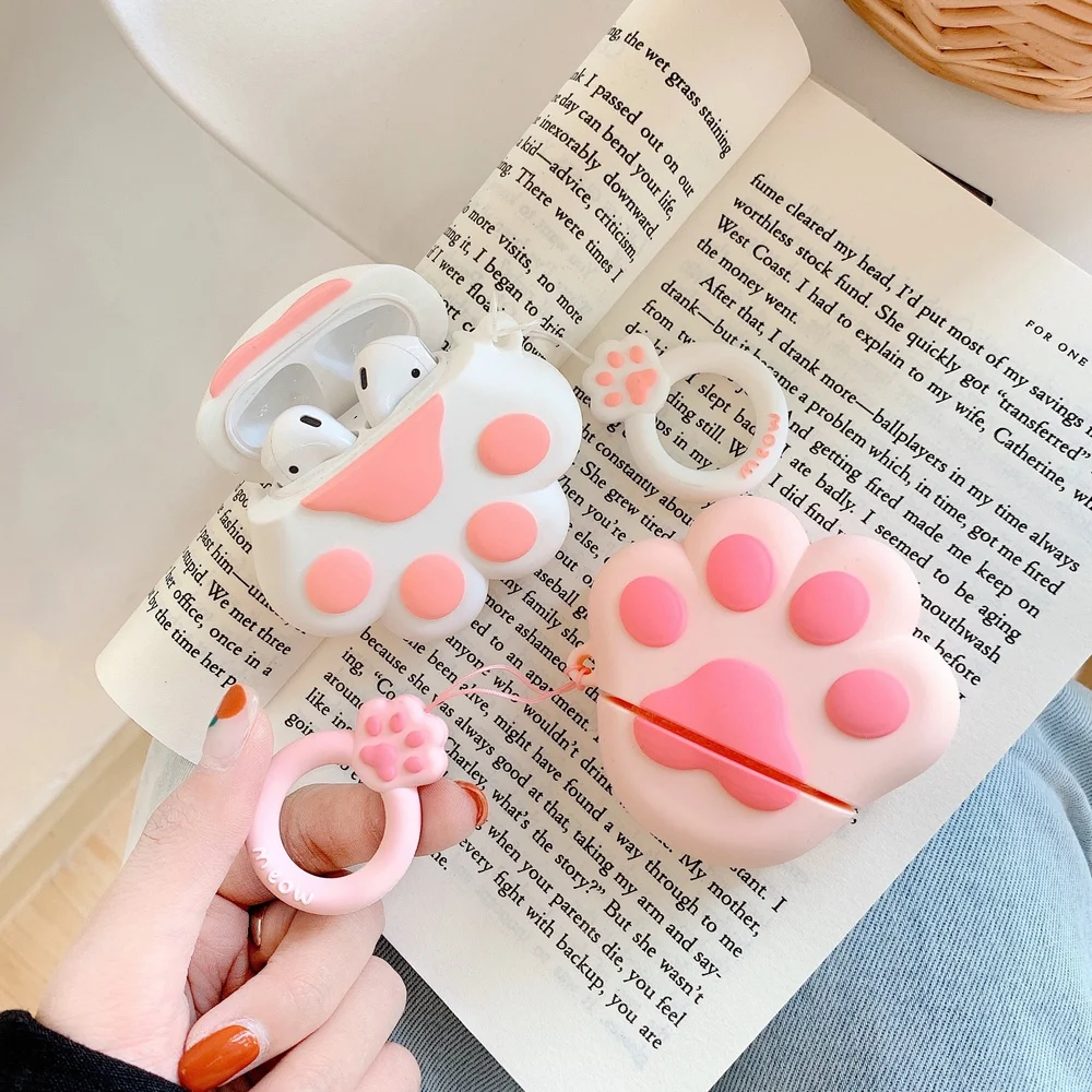 

Ring Strap for AirPods 2 Wireless Headphone Cover 3D Cat Claw Silicone Earphone Case For Apple AirPods 1 2 Wired Charging Box