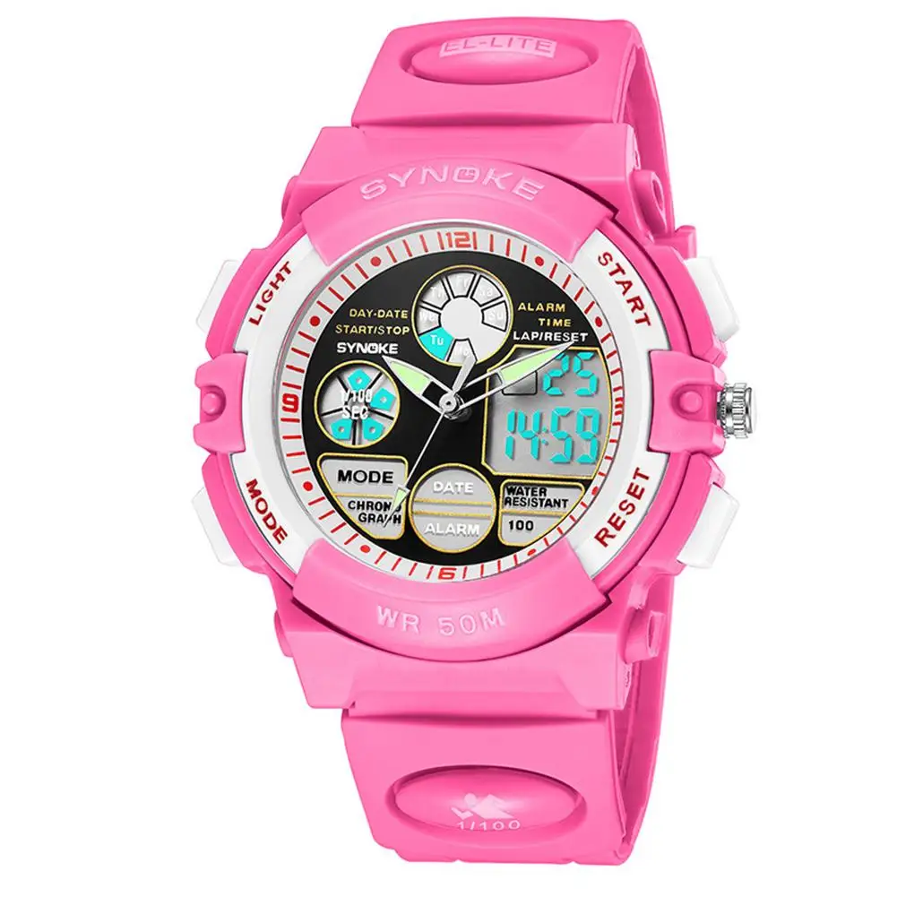 

Waterproof Digital Girl Boy Wrist Watch Analog Dual Time Date Alarm Luminous Kids Watches